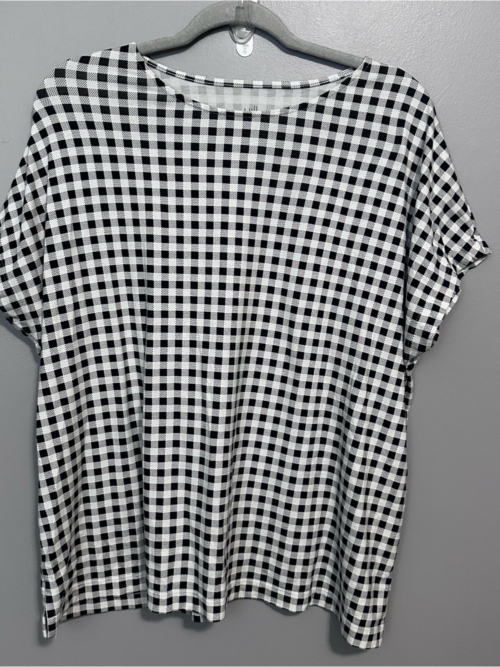 J.Jill Luxe Supima Relaxed Tee Large Black White Gingham Check Short Sleeve Top